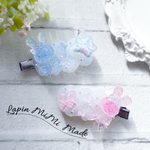 クリア ホイップデコ ヘアクリップ 薔薇 うさぎ ピンク 水色 前髪クリップ セット