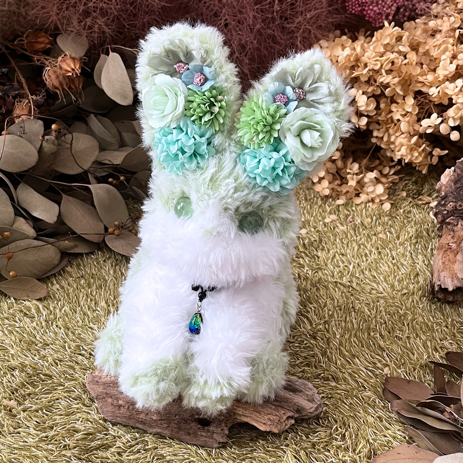 sold】硝子の瞳をもつ 花兎と花狐のあみぐるみ - プリッパーポリッパー