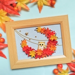 紅葉とふくろうのフレーム飾り＊ちりめんつまみ細工