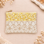 《18cmファスナー》インド刺繍リボンのフラットポーチ （送料無料 ギフト プチギフト プレゼント 贈り物 ポーチ）