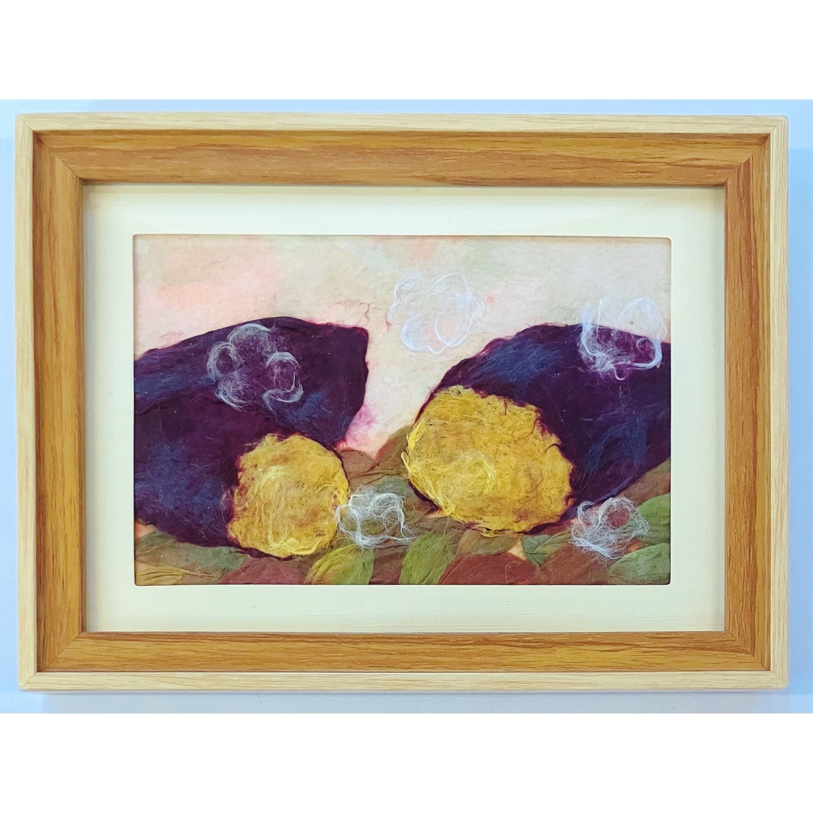 和紙ちぎり絵『竹林と筍』葉書サイズ原画｜癒しのアート｜手漉き和紙の