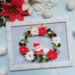 サンタクロースとポインセチアのリース＊クリスマス飾り＊ちりめんつまみ細工