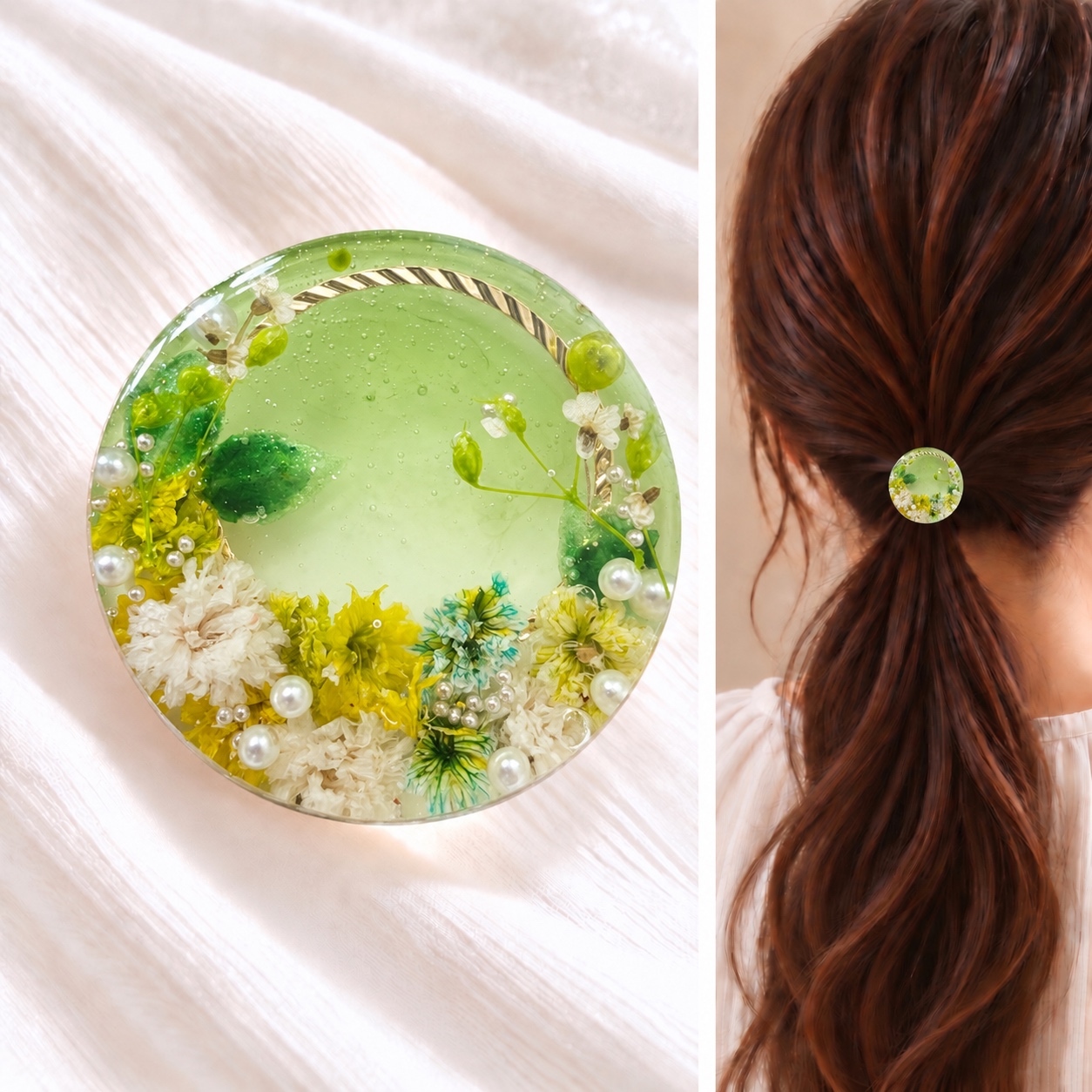 ニュアンスネイビーフラワーバスケット》ボタニカルレジンヘアゴム