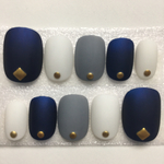 ネイビー × グレー × 白 マット ネイル