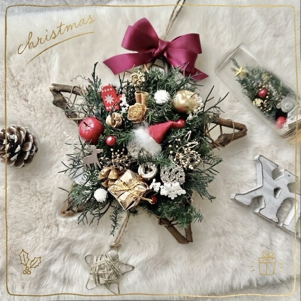 No．3星の形のクリスマスリース☆Merrychristmas クリスマスリース