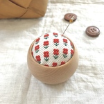 ピンクッション 針山 ♦ 木工房 のウッドボウル チェリー ♦【 可憐な お花 / 赤 レッド 】