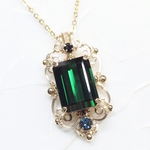 14Kgf  11.75ct!!大粒グリーントルマリンのペンダント＊（ワイヤーアクセサリー ワイヤージュエリー 天然石 紫月 ハロウィン 秋  ）