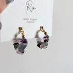 🖤繋がるフローライト細石 ピアス イヤリング チタンピアス ネジバネ式イヤリング ノンホール アレルギー
