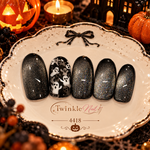 【サイズオーダー】きらめく夜のおばけネイル｜ブラック×シルバー ハロウィンネイルチップ #4418