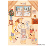 【NEW!】冬のポストカード 雪の日のだんらん  2枚セット 年賀状 寒中見舞い [mp-wb] どうぶつ 動物 手描き 手書き 
