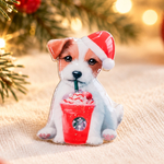サンタ帽のジャックラッセルテリアとフラペチーノのピンバッジ