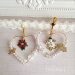ハート雪のクリスマスピアス/イヤリング