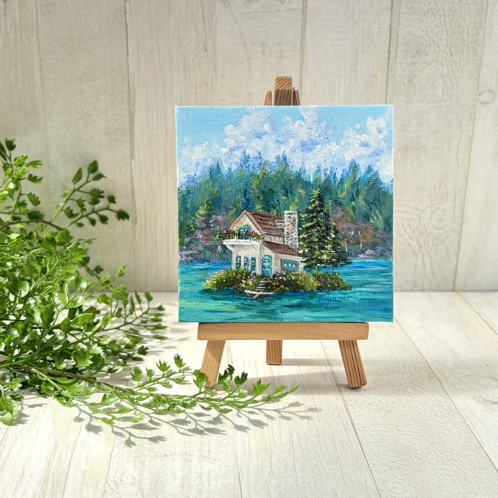 プチキャンバス絵画シリーズ♡アクリル画《原画》 ✴︎ 湖畔の小さな