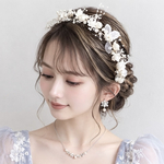 ♥️400  パール フラワー  ヘッドドレス  /  ブライダル バックカチューシャ  成人式 結婚式 小枝 ヘッドアクセサリー