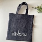 北欧街並み刺繍のぺたんこトートバッグ