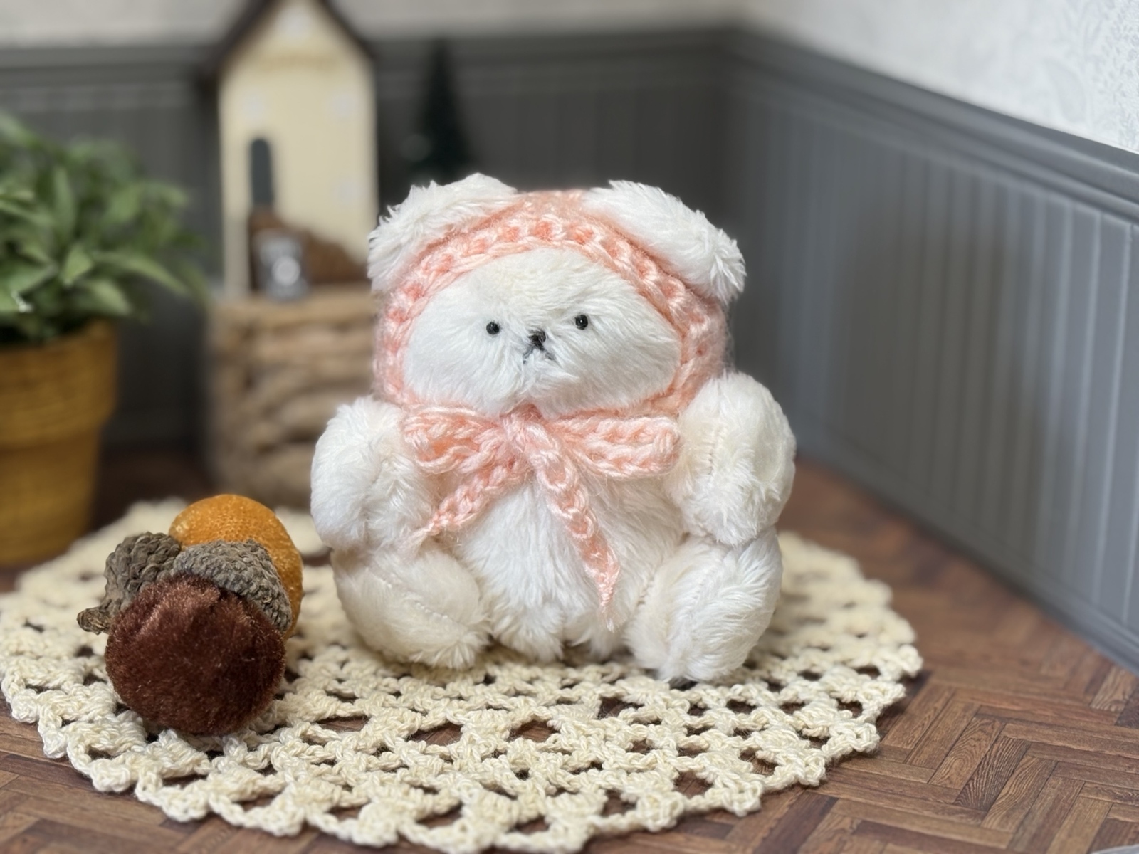 おまめくまちゃん いちごみるく ぬいぐるみ - おまめくまちゃん の お