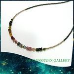 マルチカラートルマリン　スクエアロンデルネックレス　　　天然石　#minne_new  Swarovski  #マルチカラートルマリン　#トルマリン