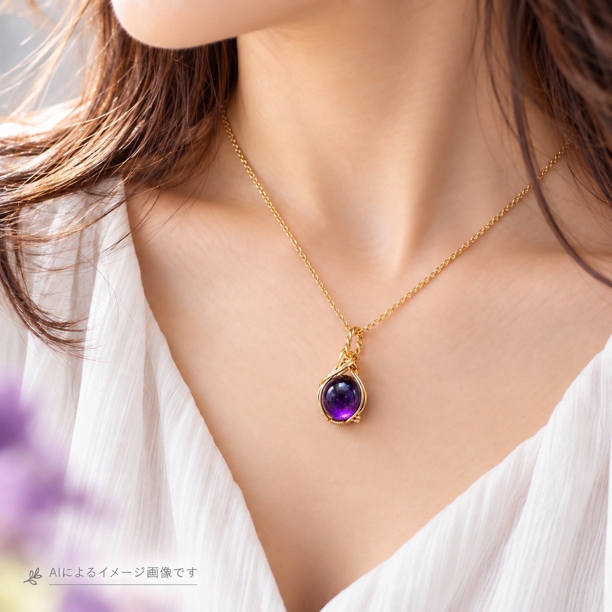 大粒14.5mm アメジスト｜深紫の輝き ワイヤーラッピングネックレス