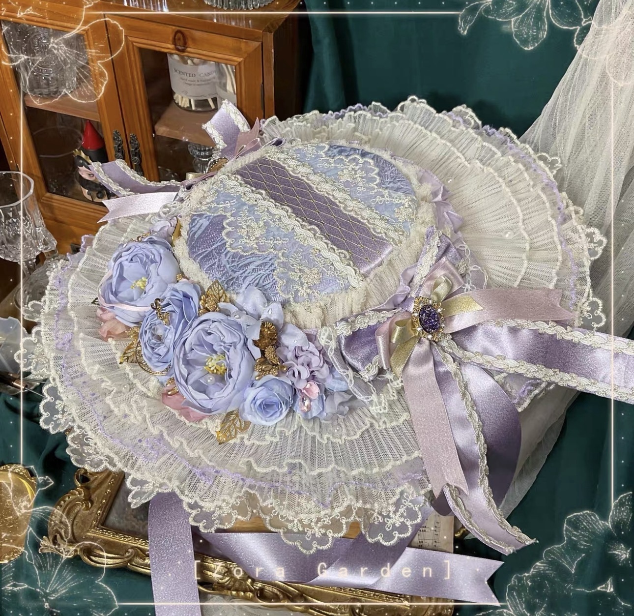 紫陽花の夢】クラシカルロリータ ボンネット 帽子 レース 花飾り