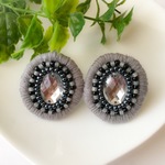 ♡まんまるいビーズ刺繍イヤリング5（グレー）