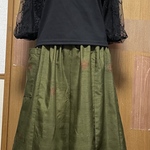 着物リメイク　紬のスカート見えガウチョパンツ　ワイドパンツ