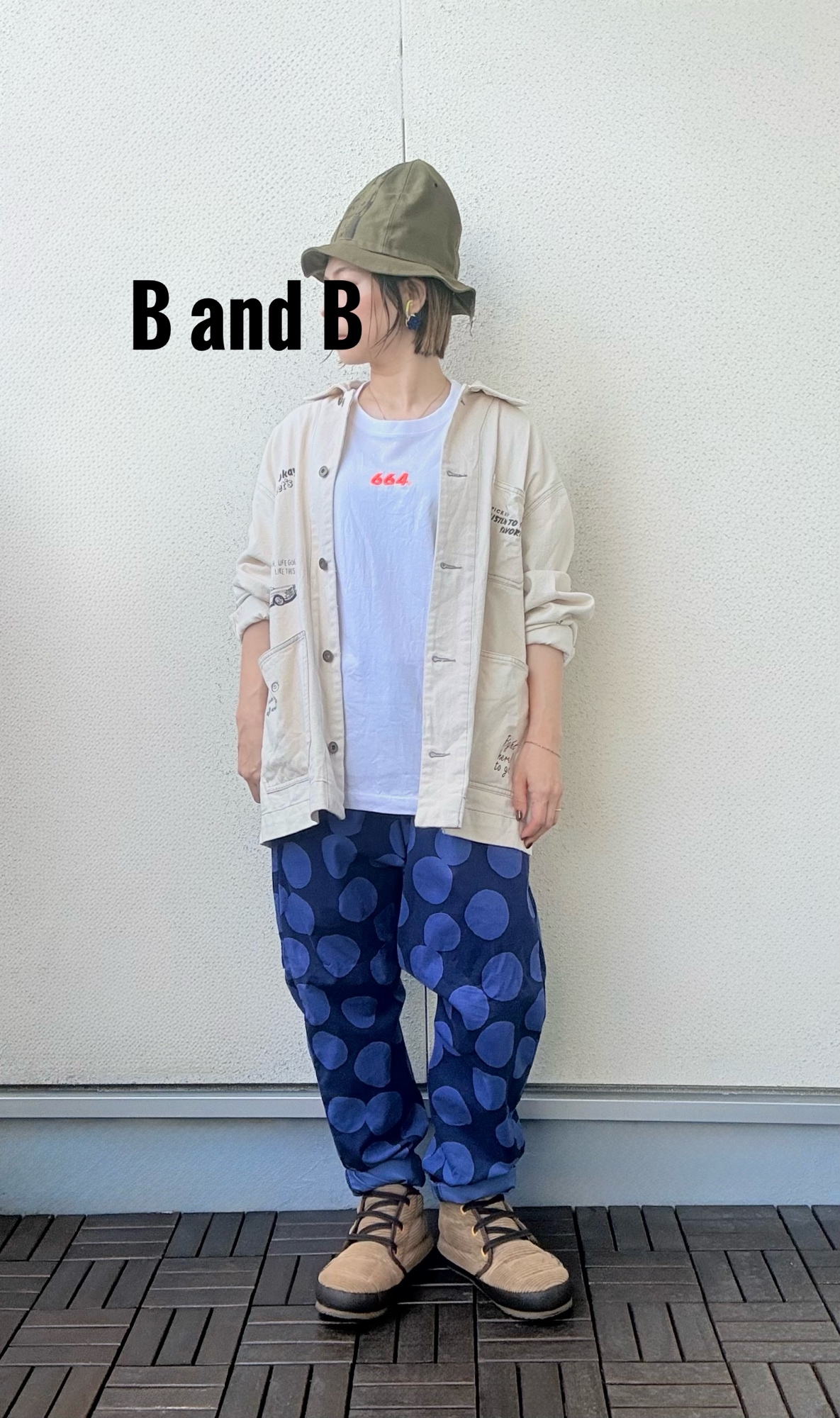 大人】ユニセックスサルエルパンツ/Mサイズ/Lサイズ ネイビードット柄