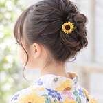 つまみ細工　髪飾り　ひまわり　黄色