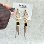 【1点もの】つぶつぶロング✳︎ブラックチャーム✳︎ハンドメイドピアス イヤリング