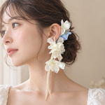 【人気No.1】【再販】フラワーイヤーカフ  サムシングブルー　イヤーフック フラワー ウェディング ハンドメイド 結婚式　大ぶり　イヤーカフ　花