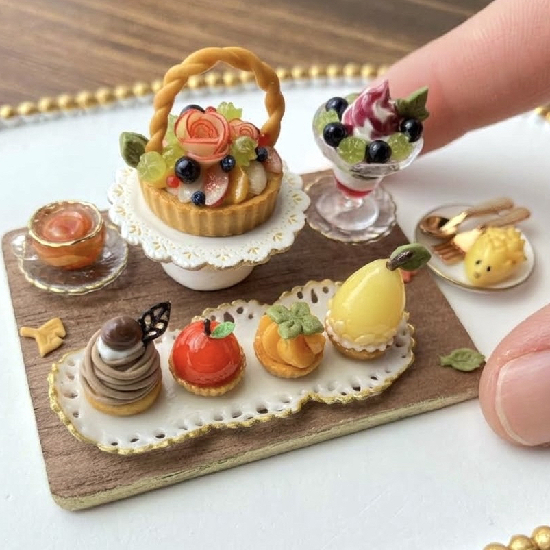 ミニチュア 秋の実りスイーツセット - ねんど喫茶しらとり | minne