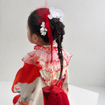 七五三髪飾り 赤 3歳・7歳　ベルベット胡蝶蘭×ベロアリボン