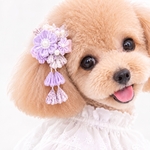 うちの子の特別な日に♡藤色つまみ細工 犬用髪飾り｜七五三・お正月・
