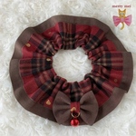 𓍯 ‬lovely 🎀 Cat frills ୨୧﻿ タータンチェック(Red) × ブラウン フリル シュシュ 首輪💂🇬🇧 ｟ 猫ちゃん・わんちゃん用♡フリルシュシュ首輪 ｠