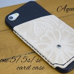 薔薇猫様オーダー 一枚革スマホカバー　カードケース（花柄）クリスタルポイント付き iPhone5/5s SE用