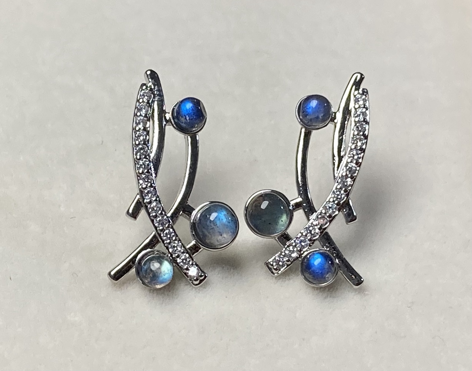 ラブラドライト SV925 クロスラインビジュー ピアス - tennenn2525