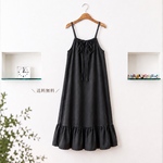 コットンキャミソールナチュラルワンピース裾ギャザー黒　　cotton camisole dress