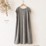 ベーシックリネン　シャーリング袖のナチュラルロング丈　ゆったりワンピース  linen long dress