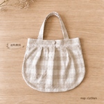 リネンまるいトートバッグ　生成り　チェック　linen tote bag