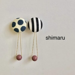 2WAY ドット＆ストライプのくるみボタンピアス｜アシンメトリー｜shimaru