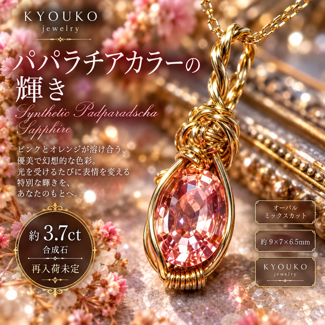 再入手困難】煌めくパパラチアカラー 合成サファイア 約3.7ct