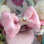 🆕リントンツイード リボン🎀シュシュ🎀パールスワロフスキー🎀ピンクパープル