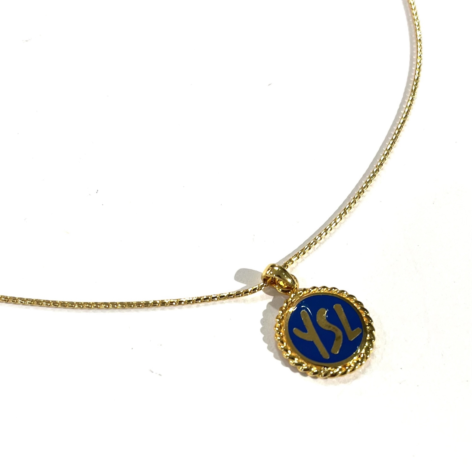 YVES SAINT LAURENT】3010 YSL ロゴ ブルーペンダントネックレス