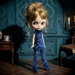 Blytheサイズ💙 midnight suits 💙 22センチドール服  ボトルネックトップス＆フレアパンツ 2点セット ブライス  ブライスアウトフィット アイシードール