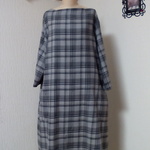 いんこ刺繍様専用ページボートネック　チェックグレー　ワンピース👗