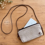 リネン100%のシンプルポシェットサコッシュ横型　linen pochette