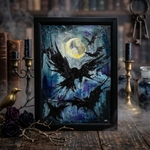 池崎様専用【油絵 原画】朧月夜の狂詩曲 〜カラスと月のハロウィン〜（A4額縁・ラッピング付）