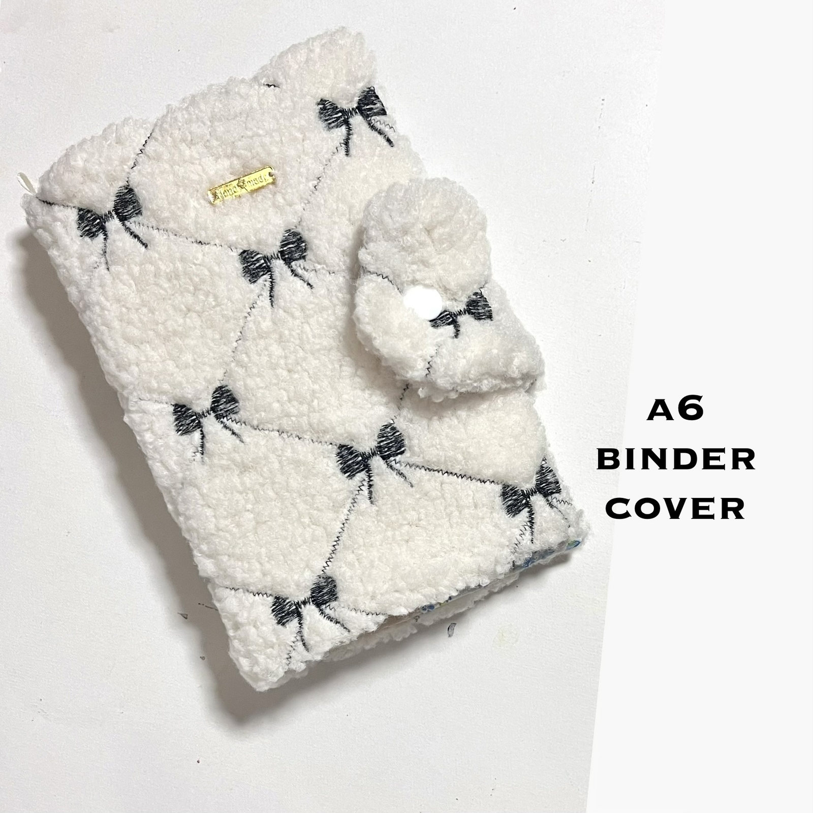 A6 バインダー 付き 貯金 カバー リボン 刺繍 ブラック ノート