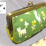 がま口  ＊CAT＆BIRD＊green＊通しマチ