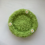 ふわふわ芝生コースター 丸 ライトグリーン デイジー 編み物 小物置き マット ハンドメイド 花