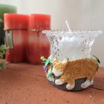きつねの親子のキャンドルスタンド　モスグリーン